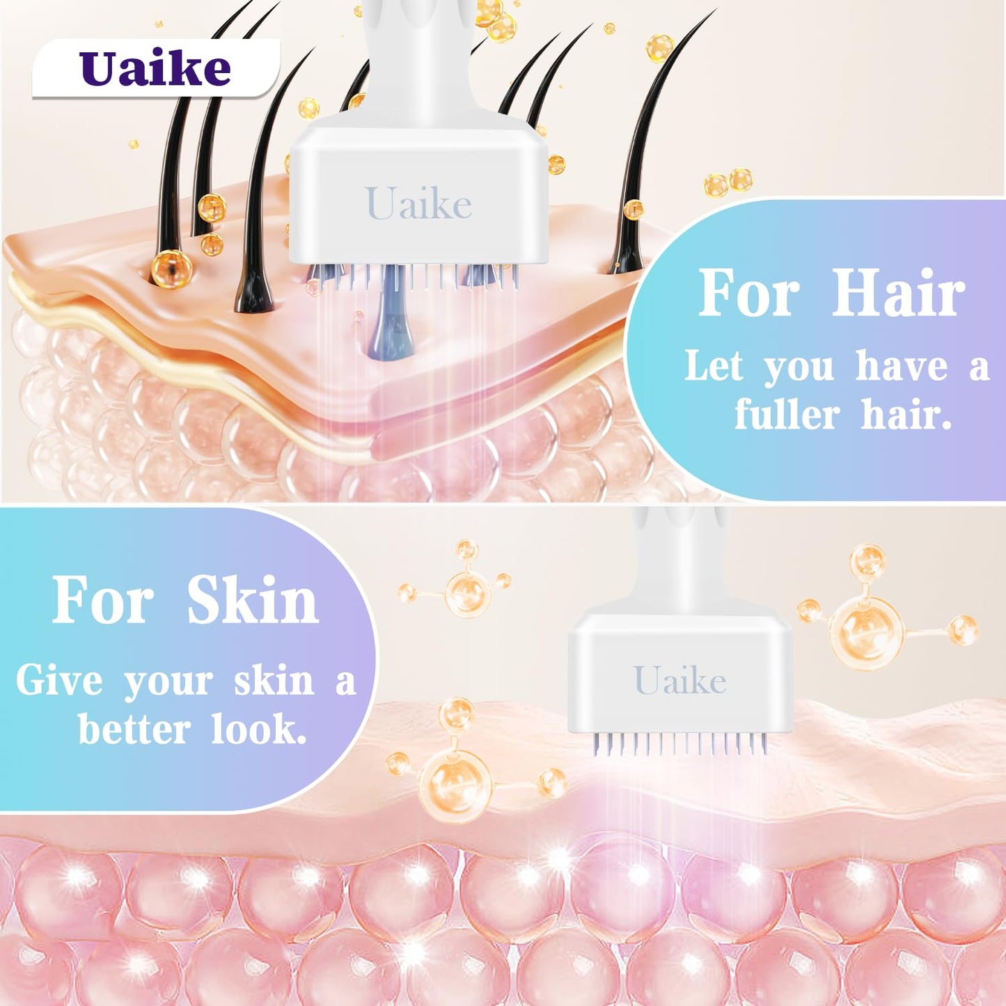 Uaike Microneedling Derma Stamp for Hair, Beard, Scalp & Face, Home Use Microneedle Roller Dermastamp for Women and Men