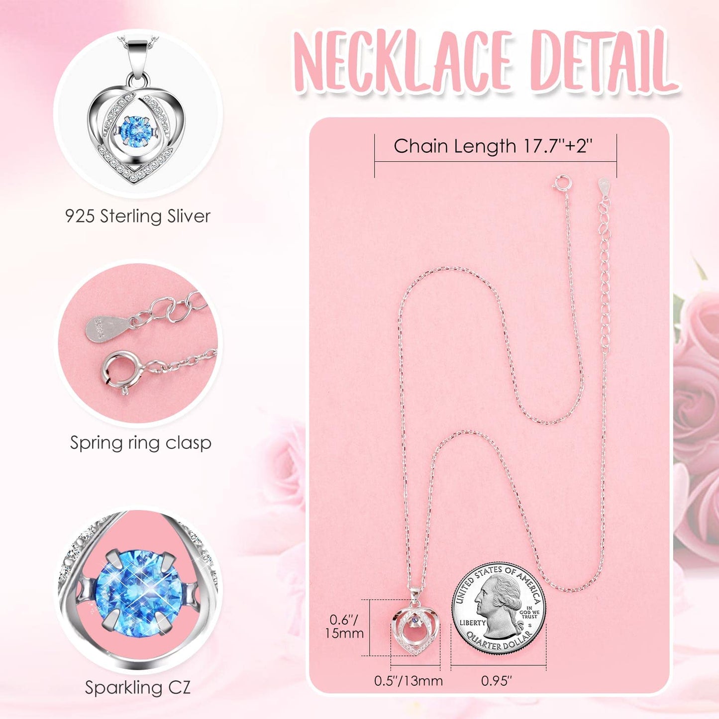 ADDWel Preserved Rose Gifts for Her, Forever Real Flowers with Sterling Silver Necklace for Wife Girlfriend Mom on Birthday Anniversary