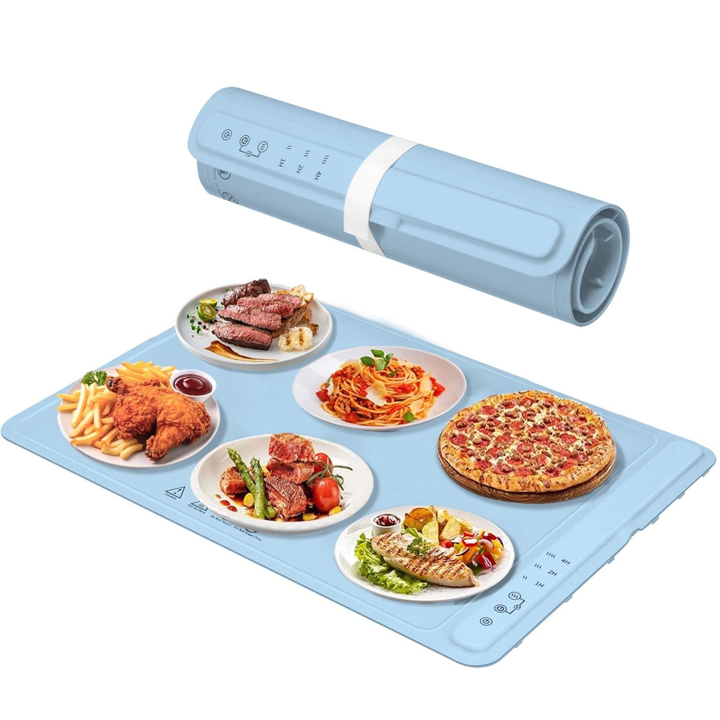 Fast Heating Warming Mat for Food with 3 Temperature and 4 Timer Settings,Waterproof Fexible Silicone Food Heating Mat with UV Coating Easy to Clean and Storage(Blue, 60x40CM)