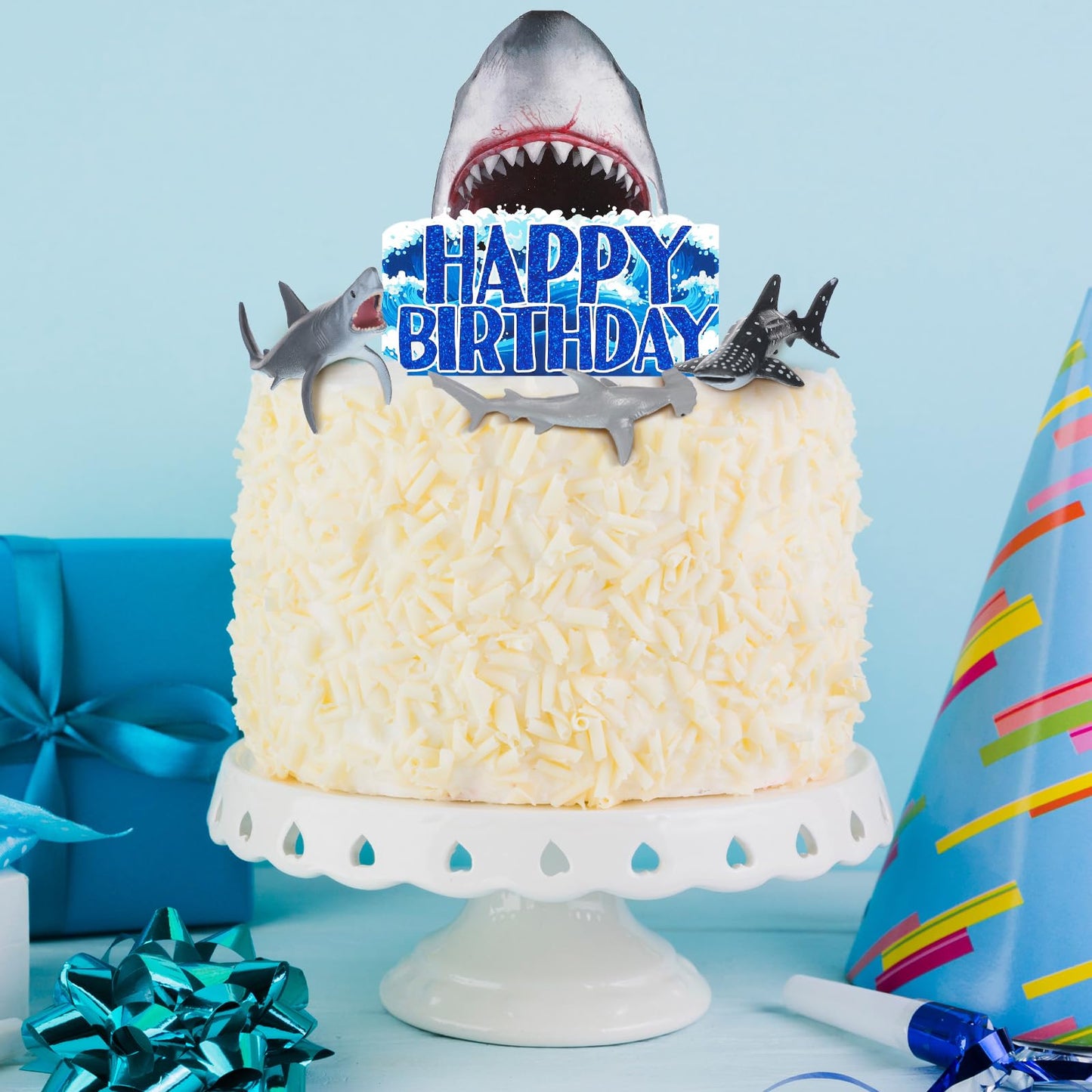 Geyee 18 Pack Shark Cake Toppers for Attack Sea Creatures Decor Shark Figurines Decorations Ocean Theme Cupcake Picks for Birthday Shower Party Favors Supplies