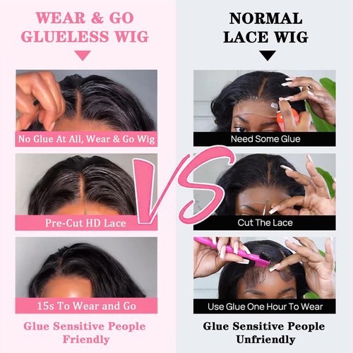 Atilck Wear and Go Glueless Wig - Body Wave Lace Front Human Hair Wigs for Black Women - Pre Plucked and Pre Cut 4x4 Lace Closure - No Glue Needed for Beginners (22 Inch)