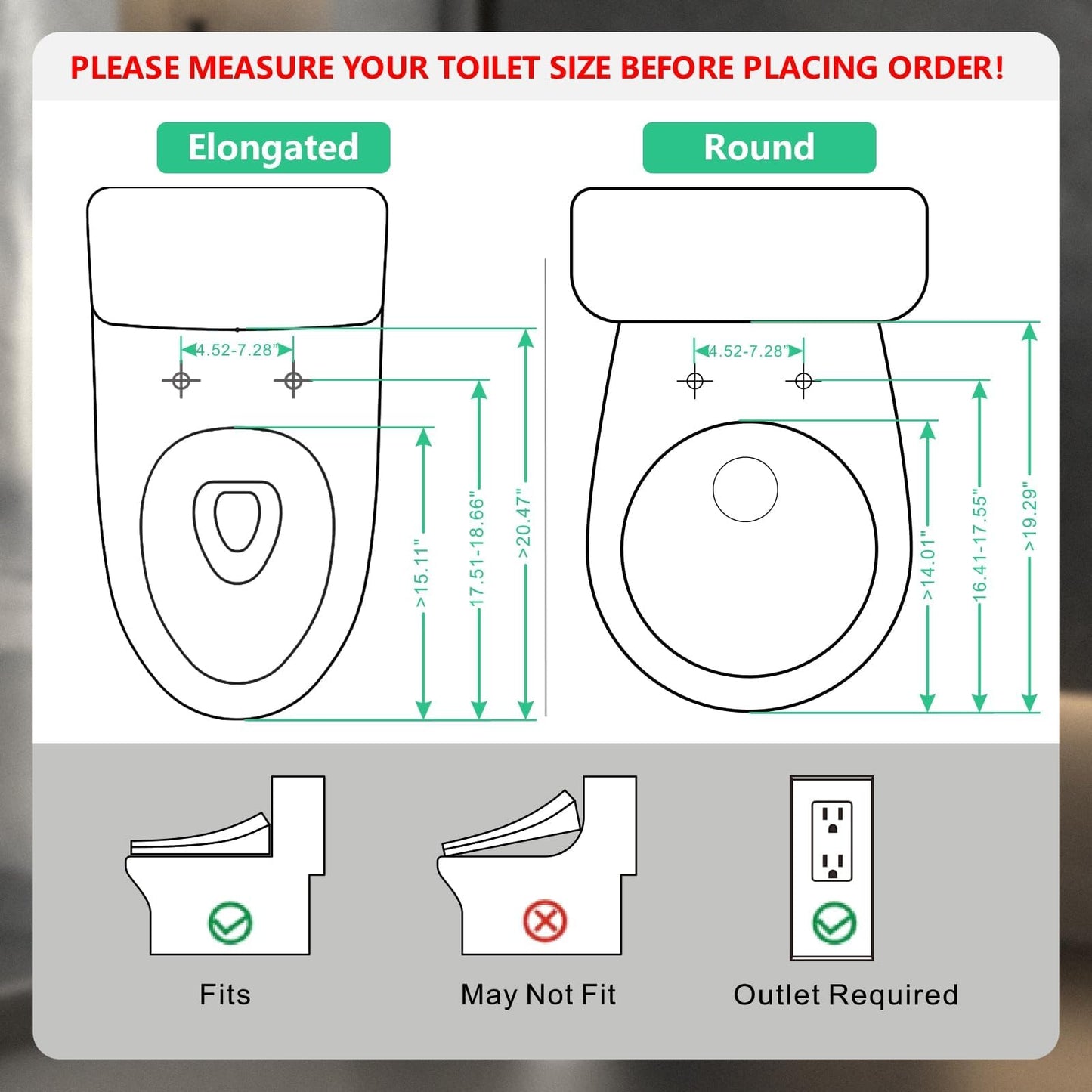 Round Bidet Toilet Seat, Smart Heated Toilet Seat with Warm Water and Dryer, Soft Close Bidet Seat with Adjustable Temperature, Stainless Steel Nozzle