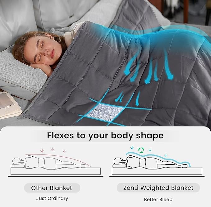 ZonLi Weighted Blanket for Adults (60"x80", 10lbs, Dark Grey) Queen Size High Breathability Cooling Heavy Blanket, Soft Material with Premium Glass Beads, All-Season, Easy Care