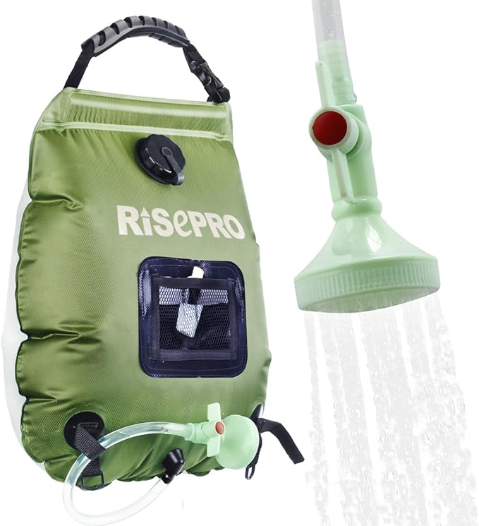 Solar Shower Bag, RISEPRO 5 gallons/20L Solar Heating Premium Camping Shower Bag Hot Water with Temperature 45°C Removable...