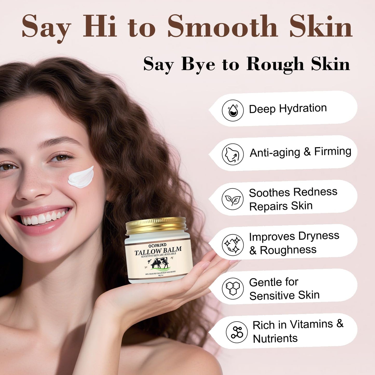 OCVWJKD Beef Tallow & Honey Balm, Beef Tallow for Skin, 3 Packs All-Natural Moisturizer Hydrates and Nourishes the Skin, Grass-F