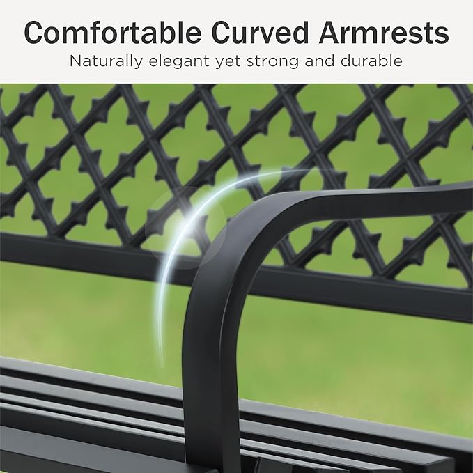 PHI VILLA 50" Garden Metal for Outdoors Weatherproof 2-Person Steel Furniture for Garden, Patio, Porch, Black