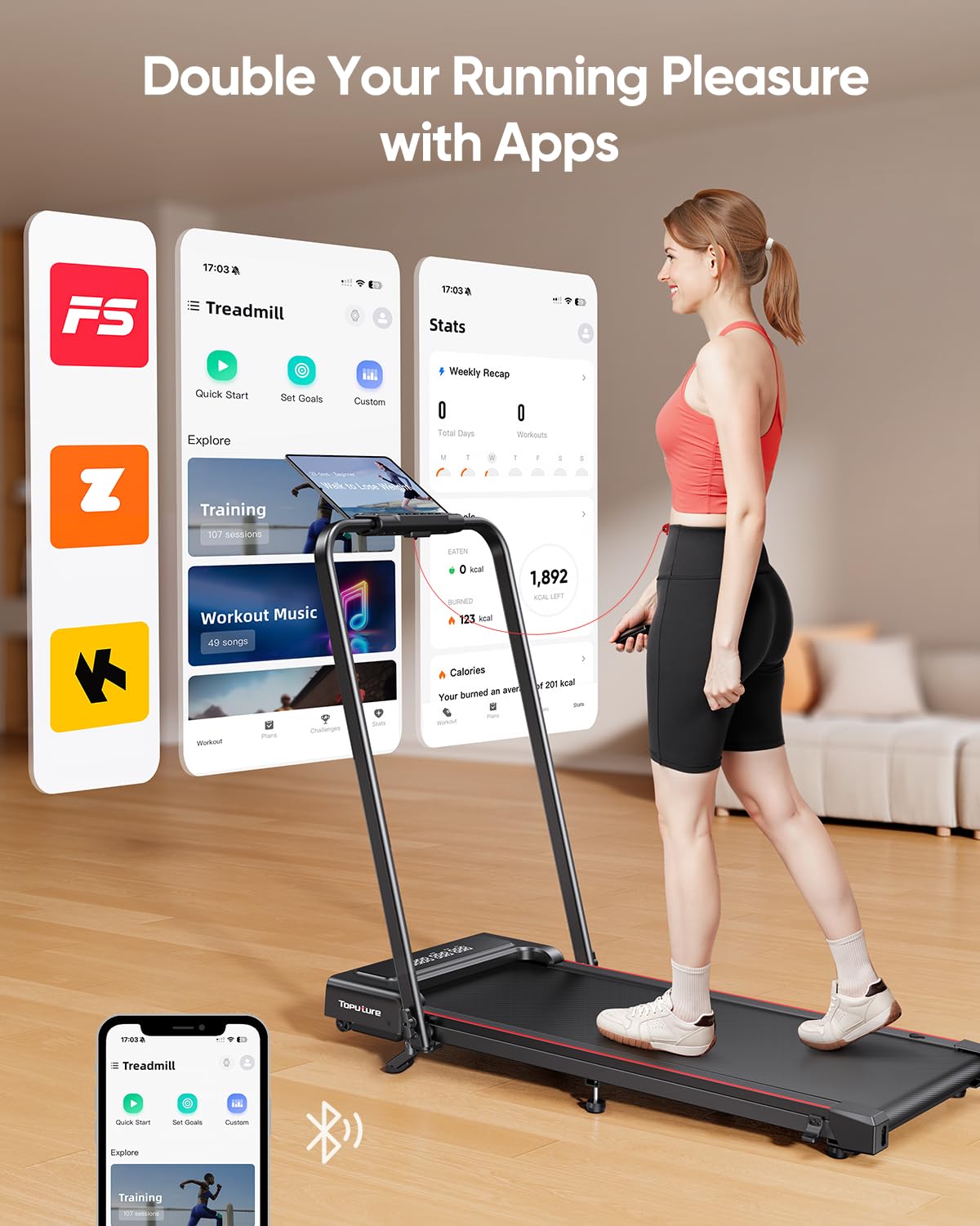 TOPUTURE Walking Pad Treadmill with Incline & Handle, 4 in 1 Under Desk Walking Pad, Foldable Treadmills for Home Office Small Space, Dual Display, Bluetooth App & Remote Control
