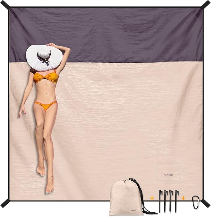 SKYREH Beach Blanket Waterproof Sandproof Large Beach Mat 79" X 87", Quick Drying Durable Portable Lightweight Outdoor Nyl...