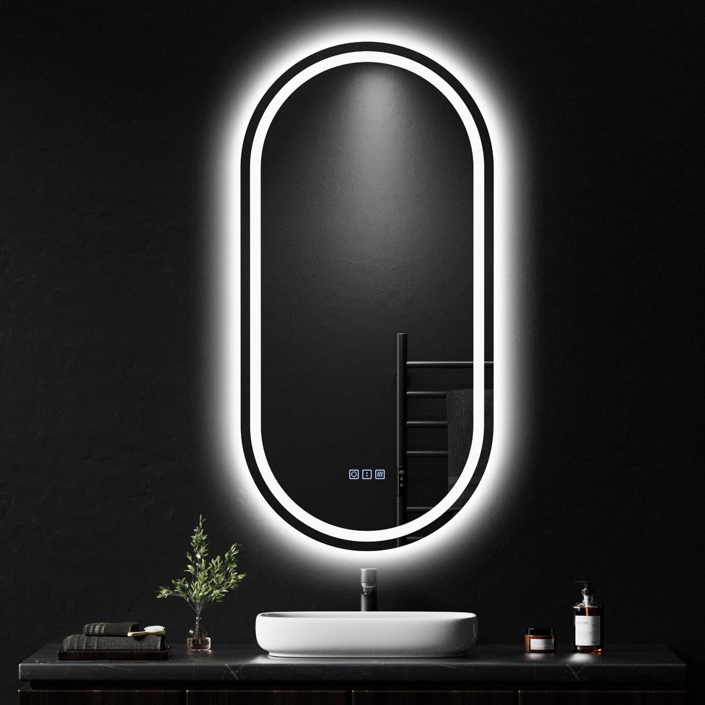 QAOYEDE 40x20 Inch LED Bathroom Vanity Mirror with Lights, Oval Smart Wall Mirrors, Front Lighted+Backlit, Touch Control, 3 Color Switch, Tempered Glass, Vertically Only, UL Recognized