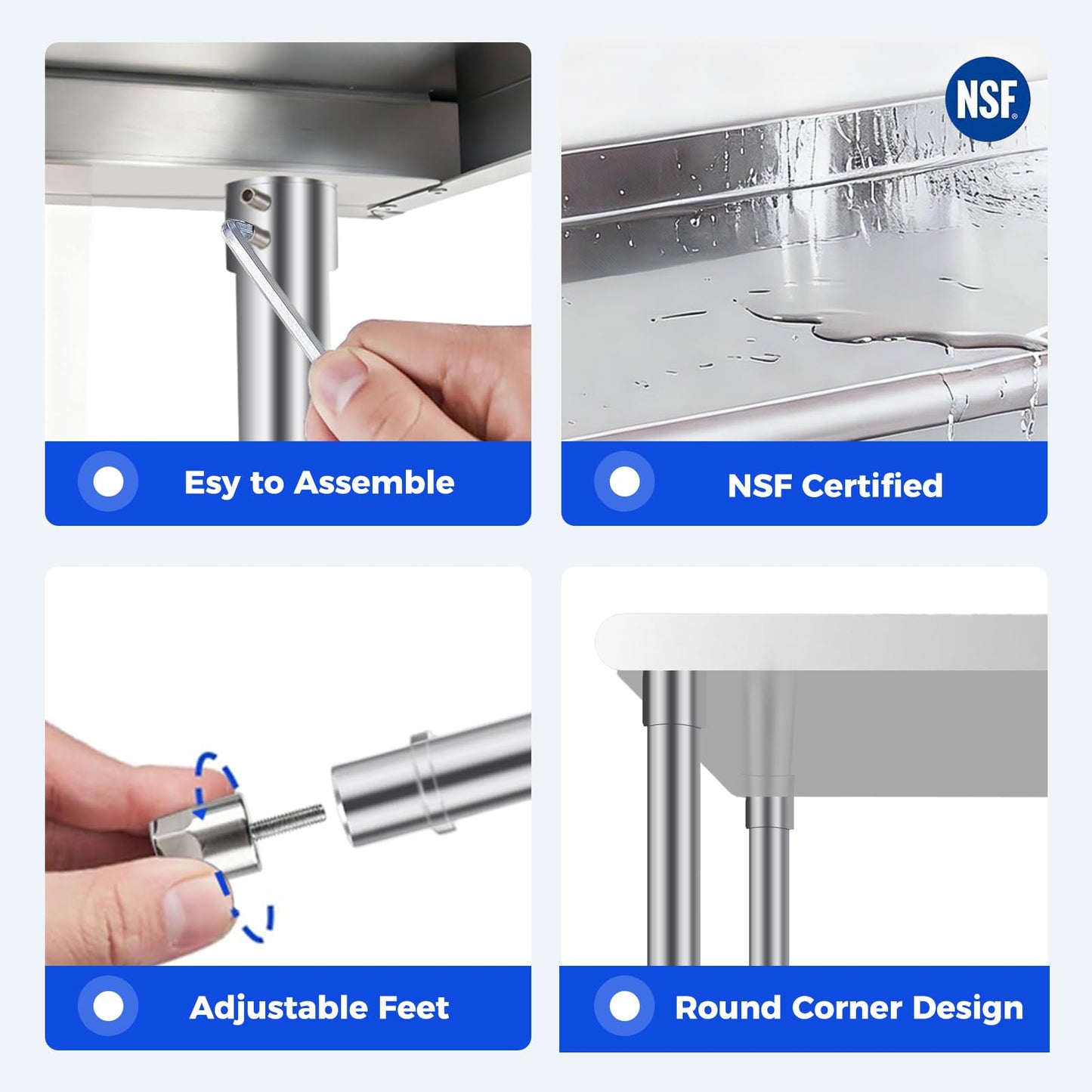 OSTBA Stainless Steel Table for Prep & Work 24x24 Inches, NSF Metal Commercial Heavy Duty Table with Adjustable Undershelf and Adjustable Foot for Restaurant Kitchen Home and Hotel
