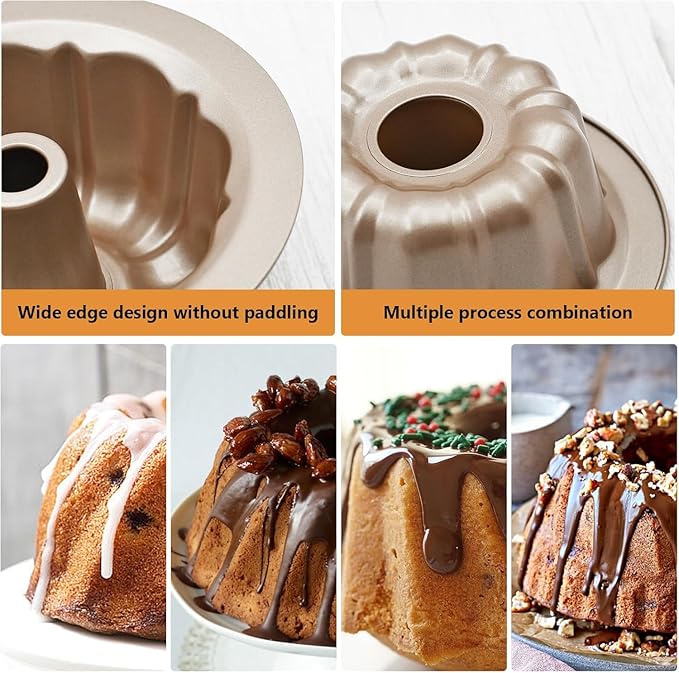 4.5'' Mini Bundt Cake Pan, Carbon Steel Round Fluted Tube Cake Pan, Non-stick Kugelhopf Cake Baking Mold for Cupcake Brownie Pudding (1pc, 4.5'')