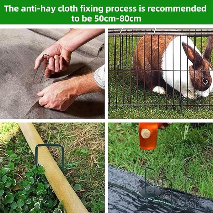 6 inch 25 Pack Green Galvanized Landscape Staples 11 Gauge Garden Stakes Pins Anti-Rust Ground Stakes U-Shaped Tent Stakes are Used for Weed Barrier, Irrigation Tubing, Yard Lawn, Landscape Fabric