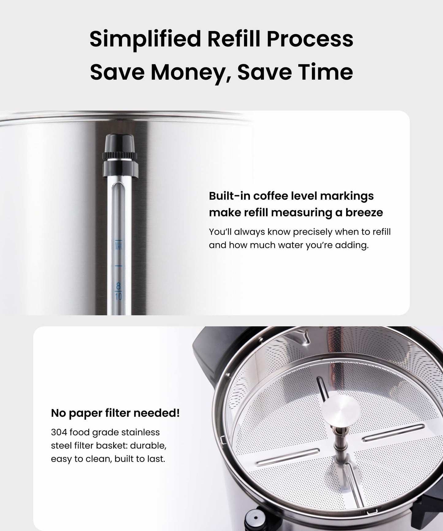SYBO 120 Cup Commercial Coffee Urn & Hot Beverage Dispenser Stainless Steel Percolate Maker Fast Brew Keeps Warm – Ideal for Tea Water at Events Catering 18 L Metallic