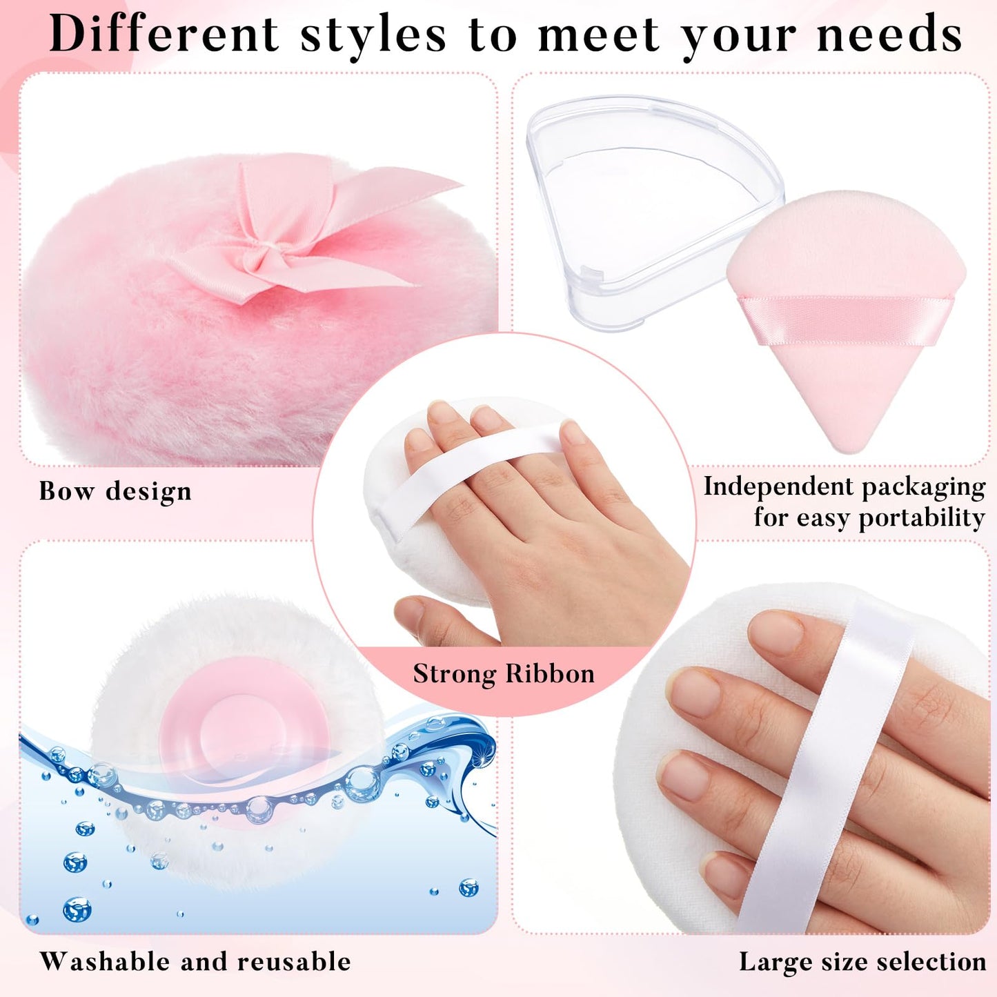 Tioncy 7 Pcs Large Body Powder Puff and Container Set Powder Container with Powder Puff Crystal Container Soft Washable Reusable