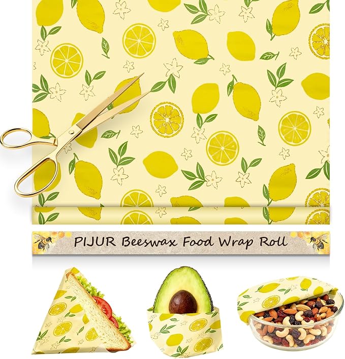 Reusable Beeswax Wraps For Foods, Cheese, Sandwich & Bread- 13 x 39'' Cut to Size - Eco-Friendly Food Storage Alternative to Plastic Wrap & Cheese Paper (Lemon Pattern002, 13x39'')