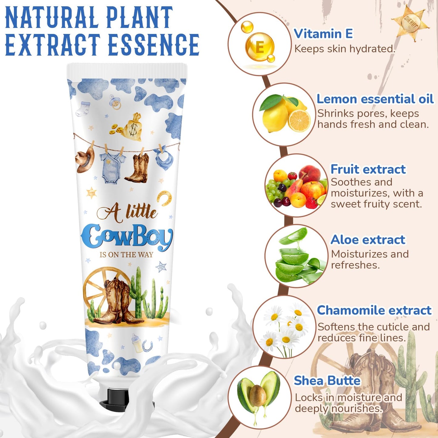 Swiffen 48 Sets Baby Shower Hand Cream Bulk Cowboy Baby Shower Favors Bridal Thank You Hand Cream for Guests Travel Size Lotion