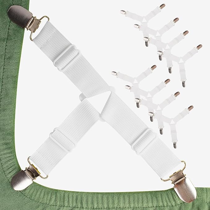 EasYoung 8PCS Bed Sheet Holder Straps, Adjustable Elastic Fasteners with Metal Clips, Keep in Place Fitted Bedding Holder, Easy Install for Wrinkle Bedding Sheet