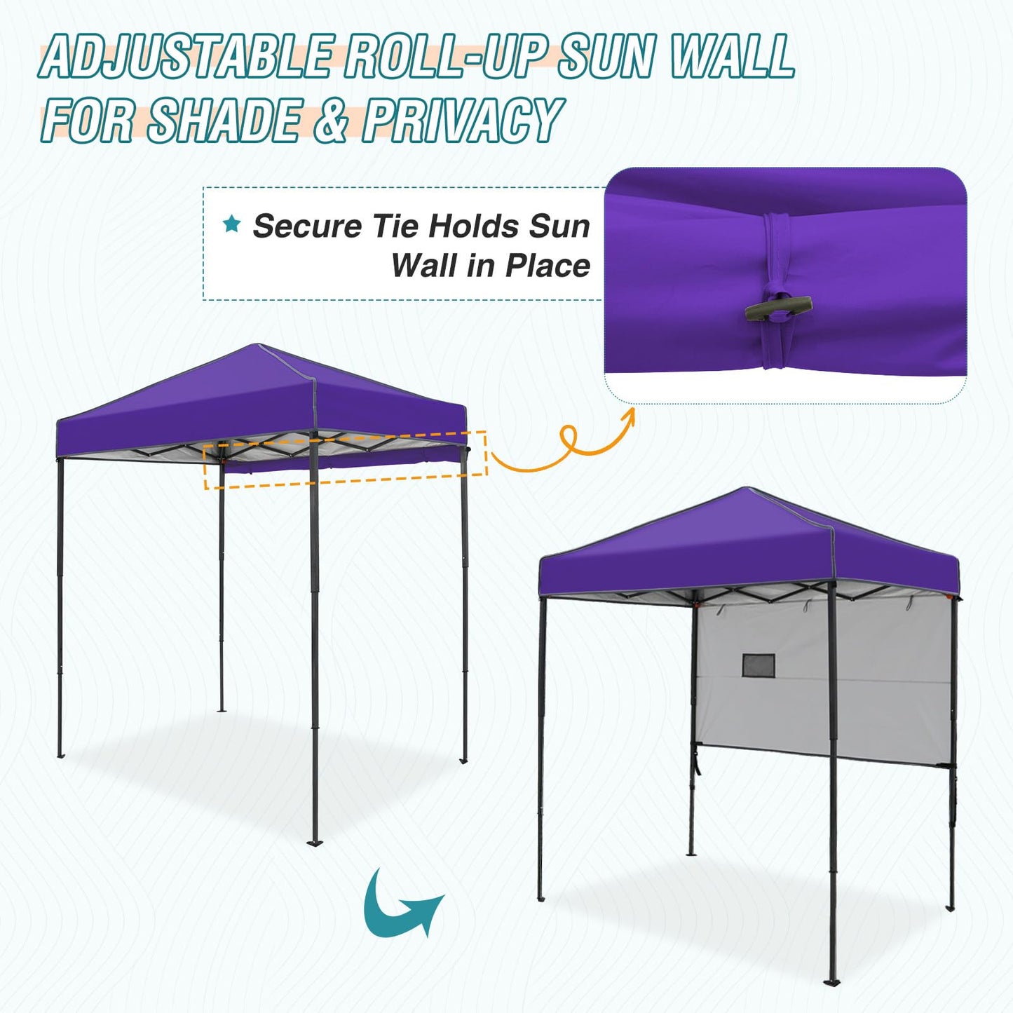 EAGLE PEAK Instant Pop Up Canopy with Adjustable Sun Wall 6x4, Straight Lightweight Compact Portable Tent with Carry Bag, Purple