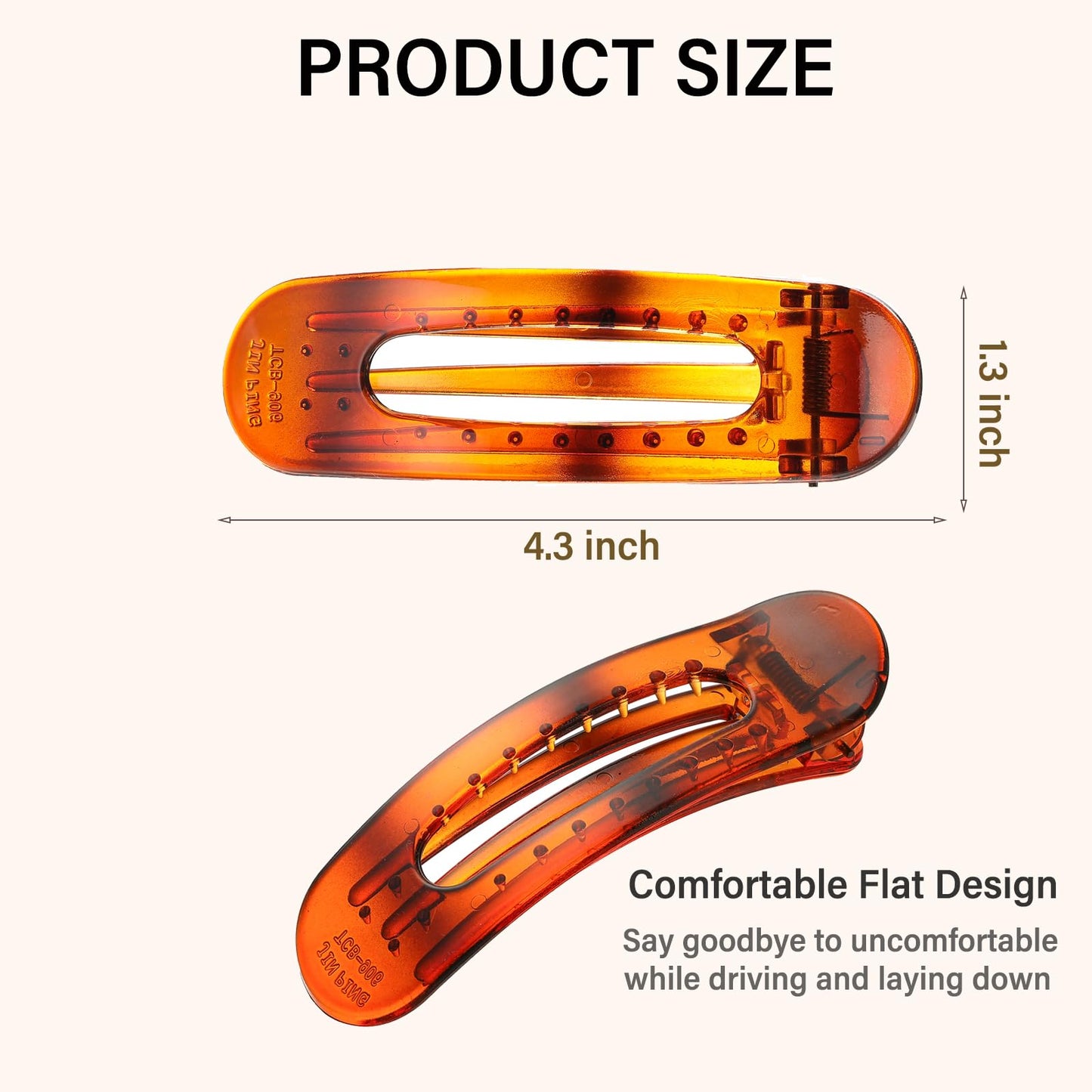 6 PCS Flat Claw Clips, Large Lay Flat Hair Clips for Women Girls, Strong Hold Non-slip Hair Claws for Thick Thin Hair (Tortoise