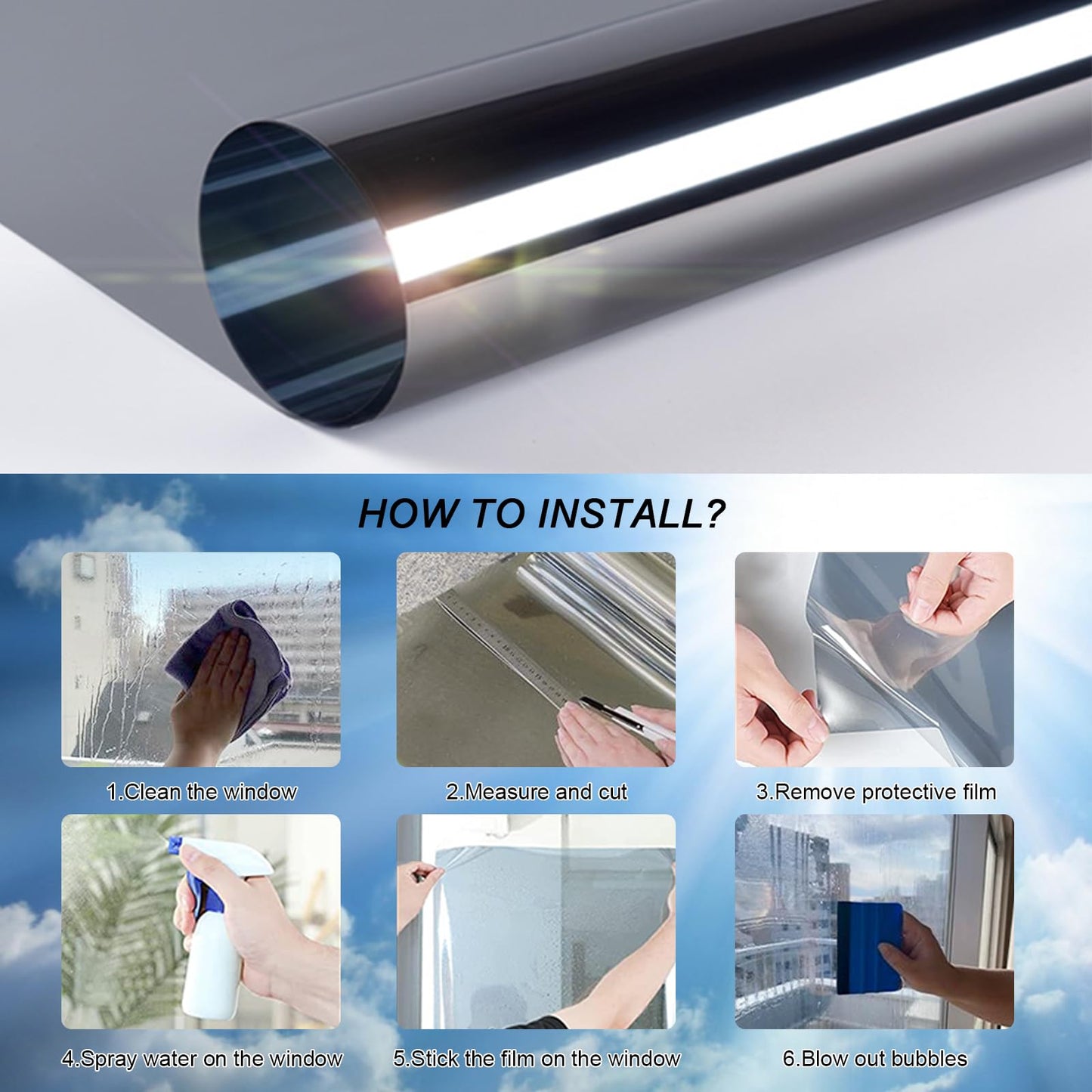 Shackcom 2 Rolls 29.5" X 118" One Way Window Film, Mirror Effect Tint Glass Covering for Home Office, Daytime Privacy Protecting Reflective Heat Control Anti UV Door Sticker (Sliver)