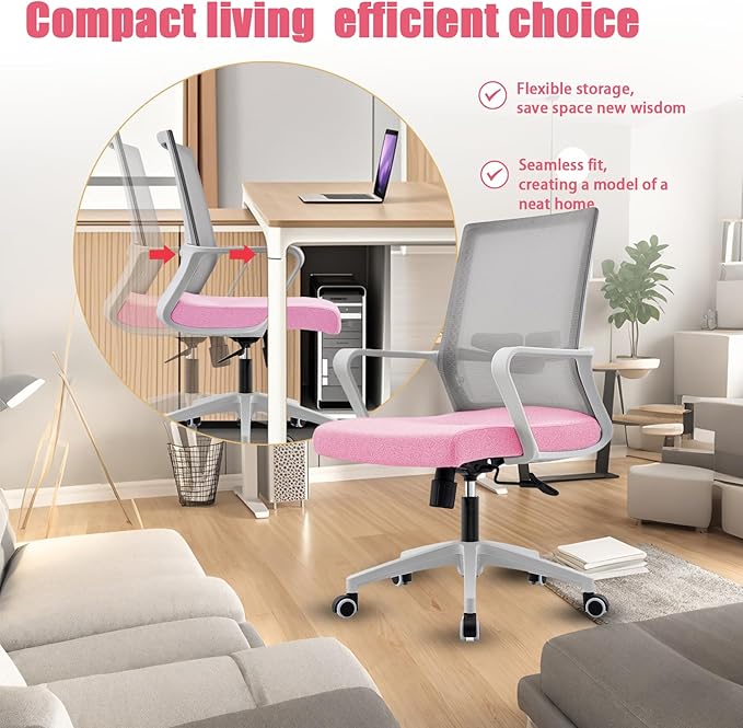 Msdizuo Office Chair ergonomically Designed with Breathable mesh backrest and Lumbar Support Adjustable Height Suitable for Offices Homes bedrooms Study Rooms (Pink)
