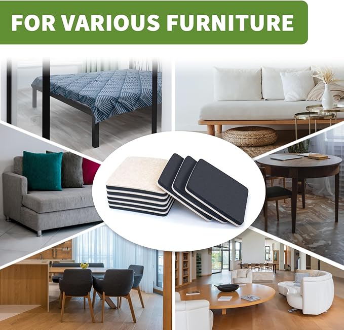 COVERCORNER Furniture Sliders for Hardwood Floors 8 PCS - 5 inch Square Sliders for Moving Furniture – Felt Furniture Pads for Hardwood Floors