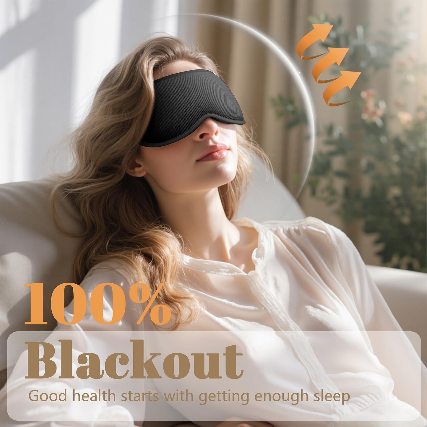 Vynix Sleep Mask for Men Women - 100% Blackout Eye Masks for Sleep, Zero Pressure 3D Sleeping Mask, Adjustable Light Blocking Eye Cover Blindfold for Travel, Nap, Night Work, Office - Black