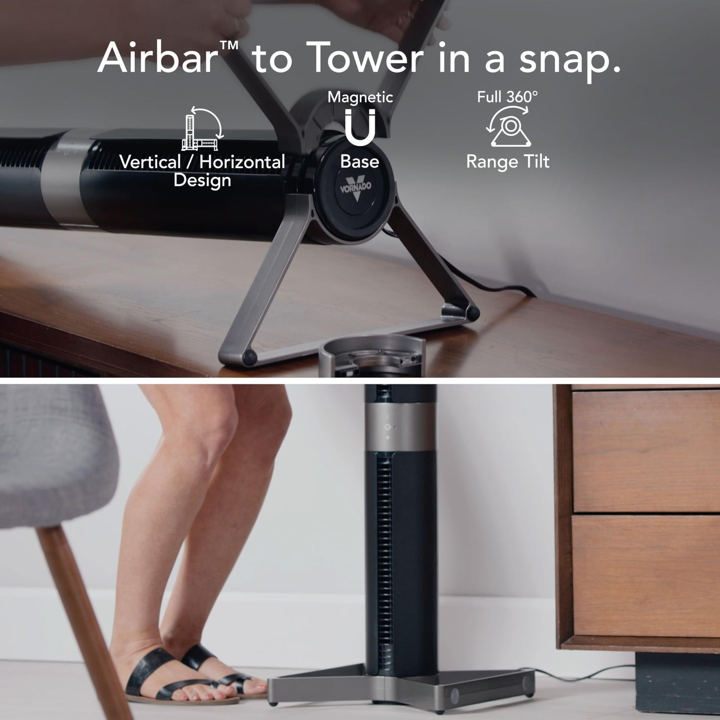 Vornado Airbar 4 Tower Fan And Horizontal Air Circulator With Remote Control, 35-Inch, 3 Speed Settings, Multi-Directional Airfl