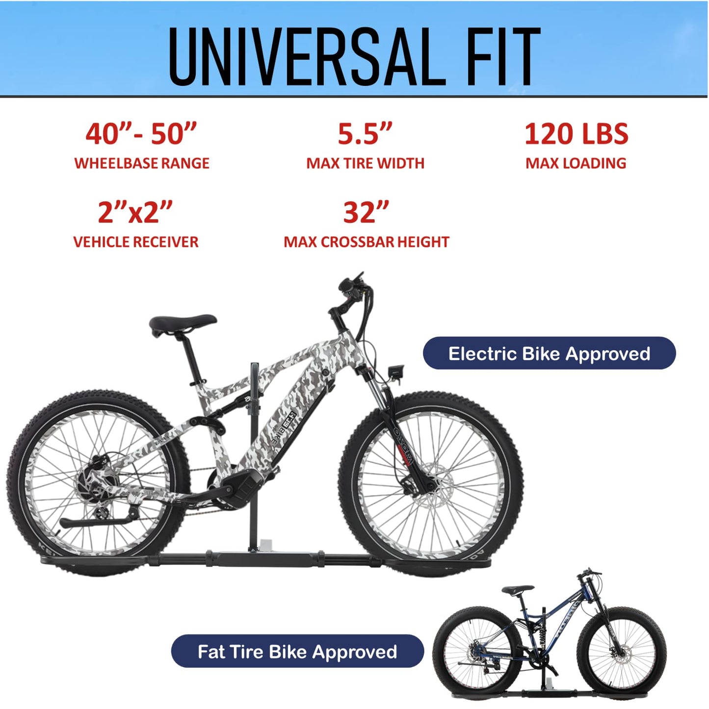 Platform Bike Rack for Single Ebike - 120 lbs Capacity Hitch-Mounted Heavy-Duty Aluminum Rack, Fits 2" Receiver for Car/SUV/Truck/Rv