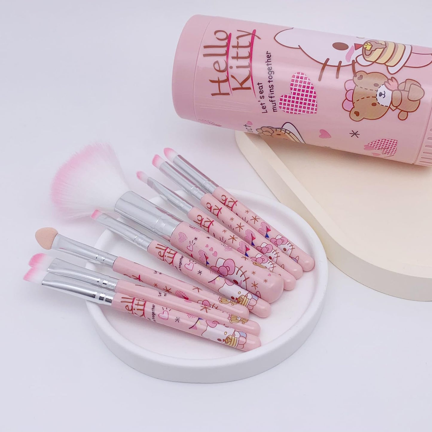 Cute Makeup Brush Set, 8 Pcs Pink Makeup Brushes and Makeup Brush Holder, Eyeshadow Lip Gloss Cosmetic Brushes Kit for Girls (Pi