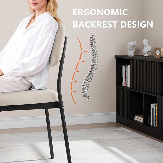 Einhomn Upholstered Dining Chairs Set of 4, Stackable Modern Dining Room Chairs, Kitchen Chairs w/Soft Velvet Backrest & Sturdy Metal Legs for Restaurant, Living Room, Cream Beige