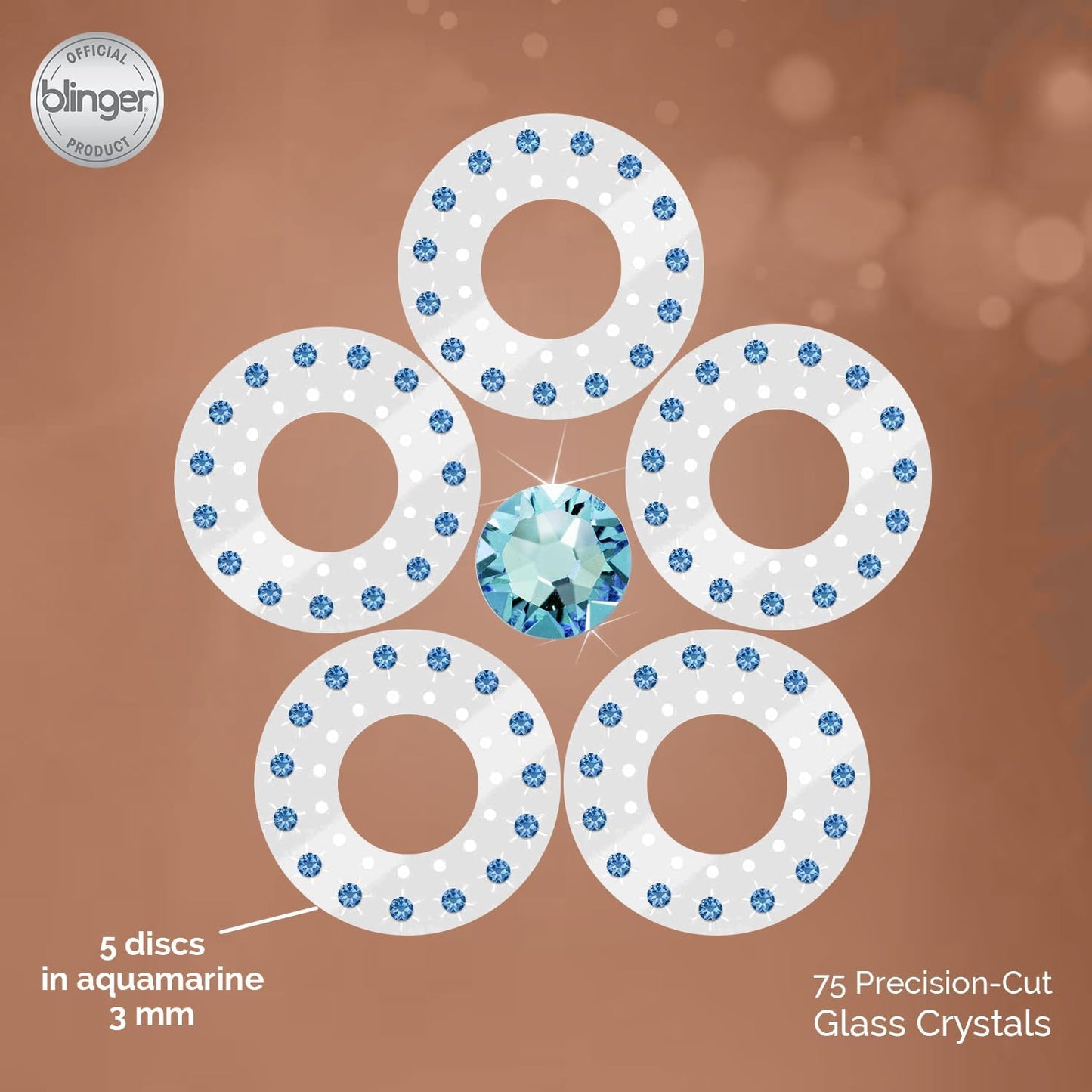 blinger Crystal Refill Pack | 5 Discs - 75 Precision-Cut Glass Crystals | Styling Tool not included | Aquamarine AB 5 mm