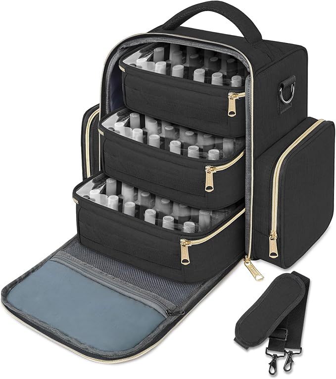 YOREPEK Nail Polish Organizer Holds Up to 72 Bottles (15ml-0.5 fl.oz) Nail Polish Carrying Case with 3 Removable Pouches and 4 Zippered Pockets for Manicure Tools, Supplies, Nail Lamp, Gift for Women