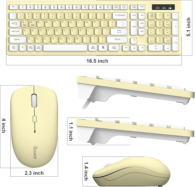 Wireless Keyboard and Mouse Combo, Full-Sized Wireless Keyboard and Adjustable DPI Mouse, 2.4GHz USB Receiver, Keyboard and Mouse for PC, Windows, Desktop, Laptop (Canary Yellow)