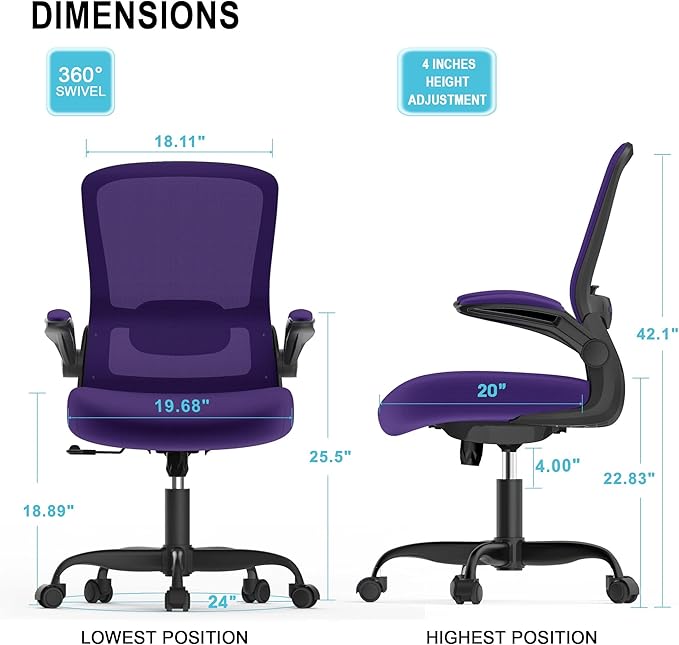 Mimoglad Office Chair, Ergonomic Desk Chair with Adjustable Lumbar Support, High Back Mesh Computer Chair with Flip-up Armrests-BIFMA Passed Task Chairs, Executive Chair for Home Office