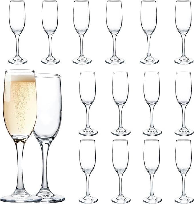 UMEIED Set of 16 Champagne Glasses, Champagne Flutes with Classic Shape, Long stem Sparkling Wine glasses for Wedding, Res...