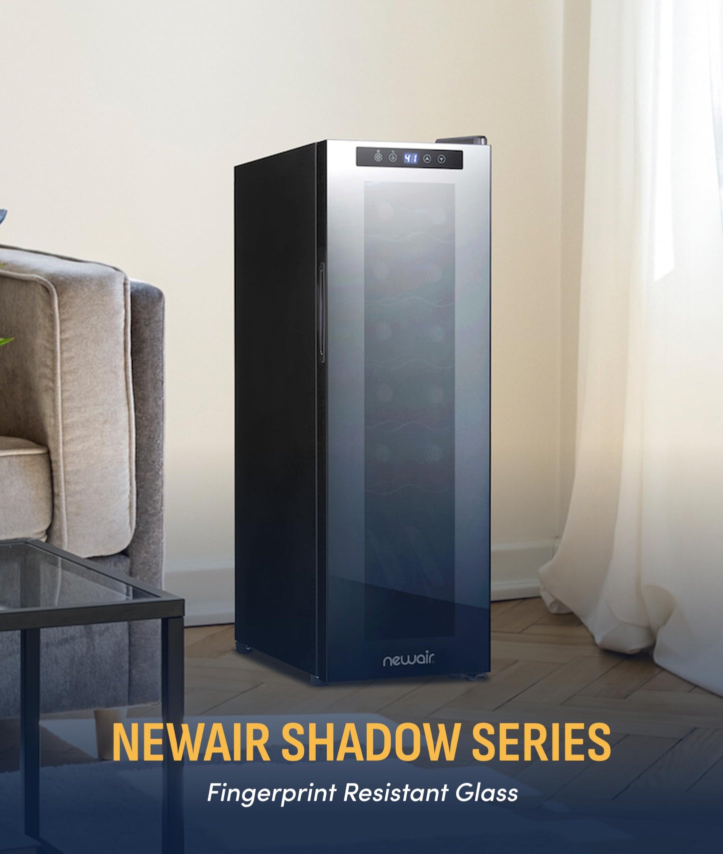 NewAir 10" Wine Fridge for 12 Bottles | Freestanding Wine Cooler Refrigerator with Glass Door | Compact Countertop Storage with Precision Cooling & Quiet Operation | Black