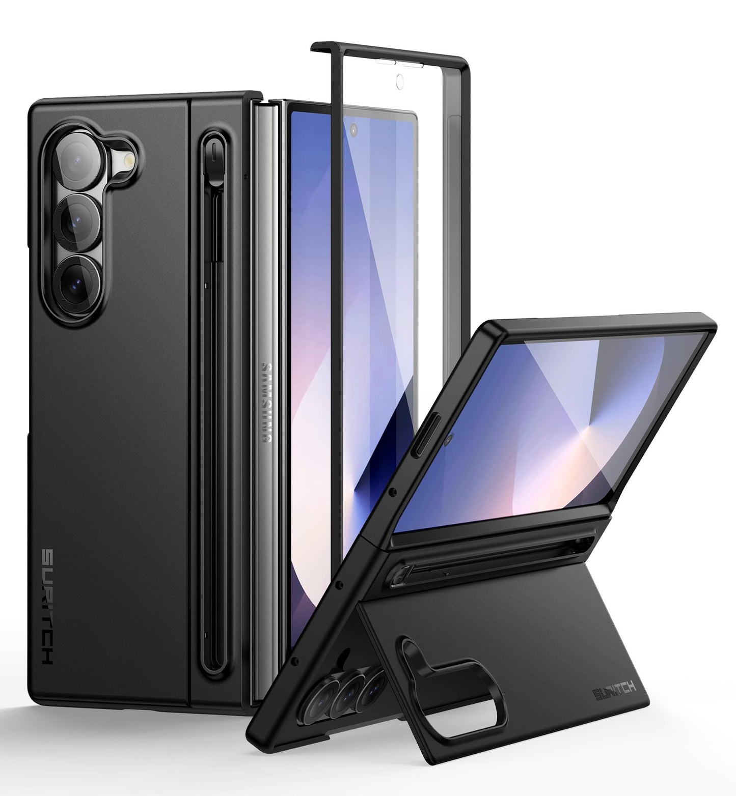 Suritch For Samsung Galaxy Z Fold 6 Case With Kickstand And S Pen Holder [S Pen Not Included], Phone Case For Z Fold 6 2024 -Bla