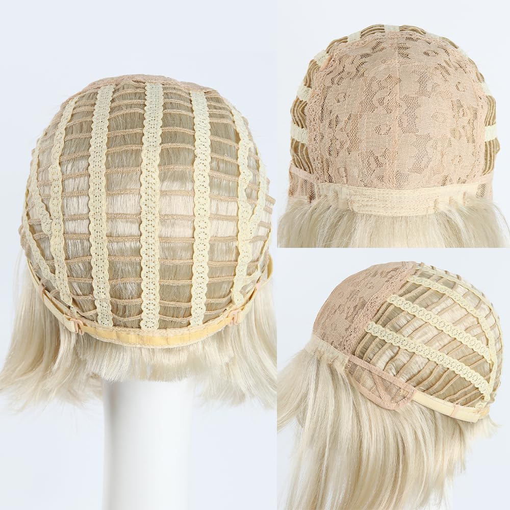 HSPCYGG Bob Wigs Short Daily Blonde Wig with Bangs 10 Straight Synthetic Halloween Costume Cosplay Wigs for Women