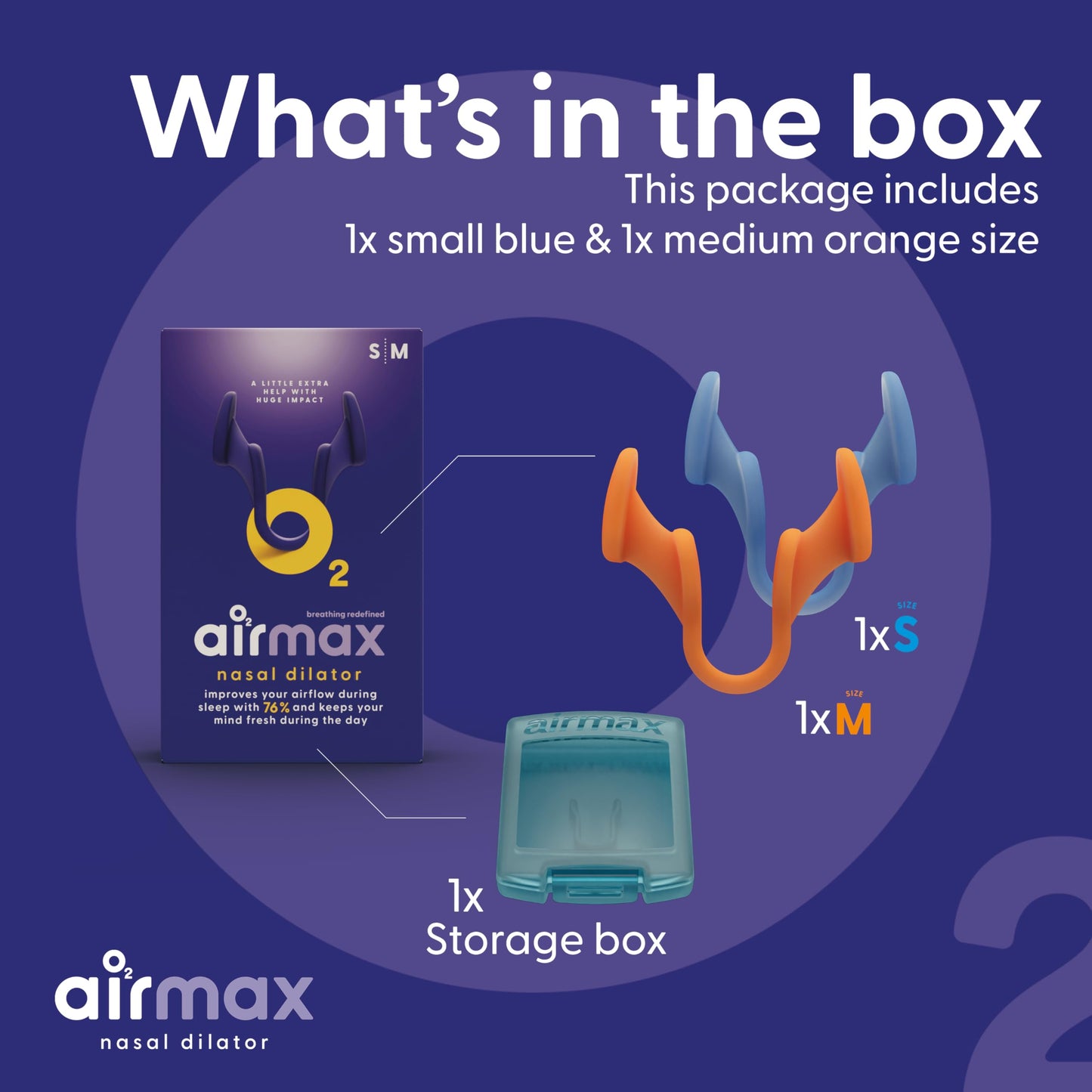 Air Max Nasal Dilators Trial Pack - Anti Snoring Devices - 76% More Airflow for Better Breathing & Against Nasal Congestion - Guaranteed Fit (1x Small & 1x Medium) - Reusable