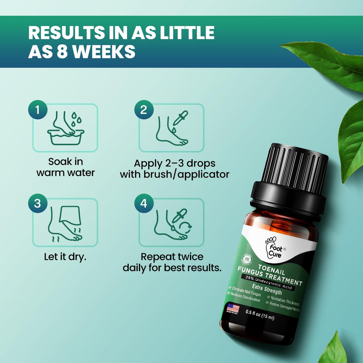 Foot Cure Toenail Fungus Treatment Extra Strength – Athletes Foot Treatment for Toenails, Restorative Nail Repair for Damaged Nails, Toenail Softener with Tea Tree Oil & Oregano Oil - Made in USA