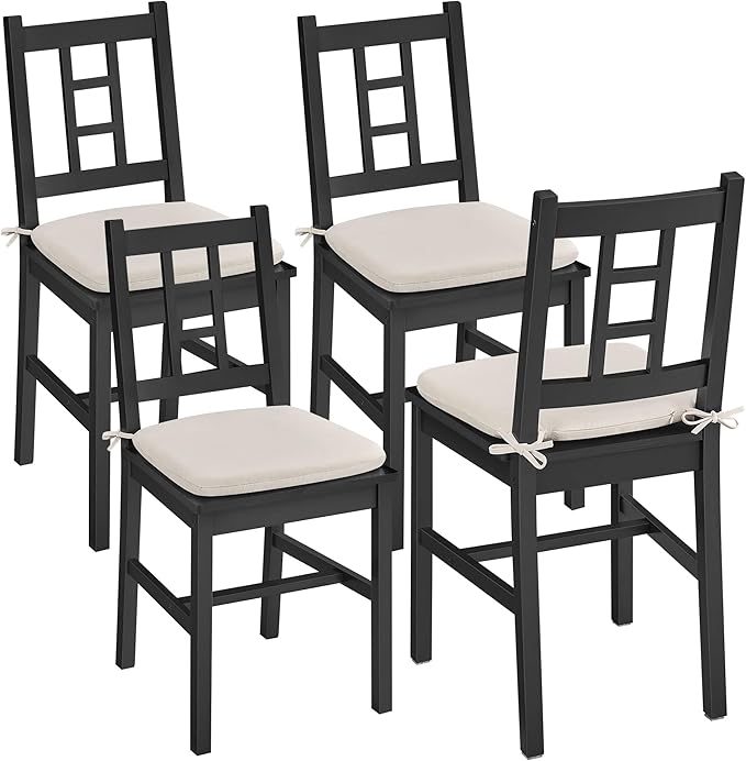 VASAGLE Wooden Dining Chairs, Set of 4, Kitchen and Dining Room Chairs, Removable Cushion, Curved Back, Each Supports 264 lb, Ebony Black UKDC150B14