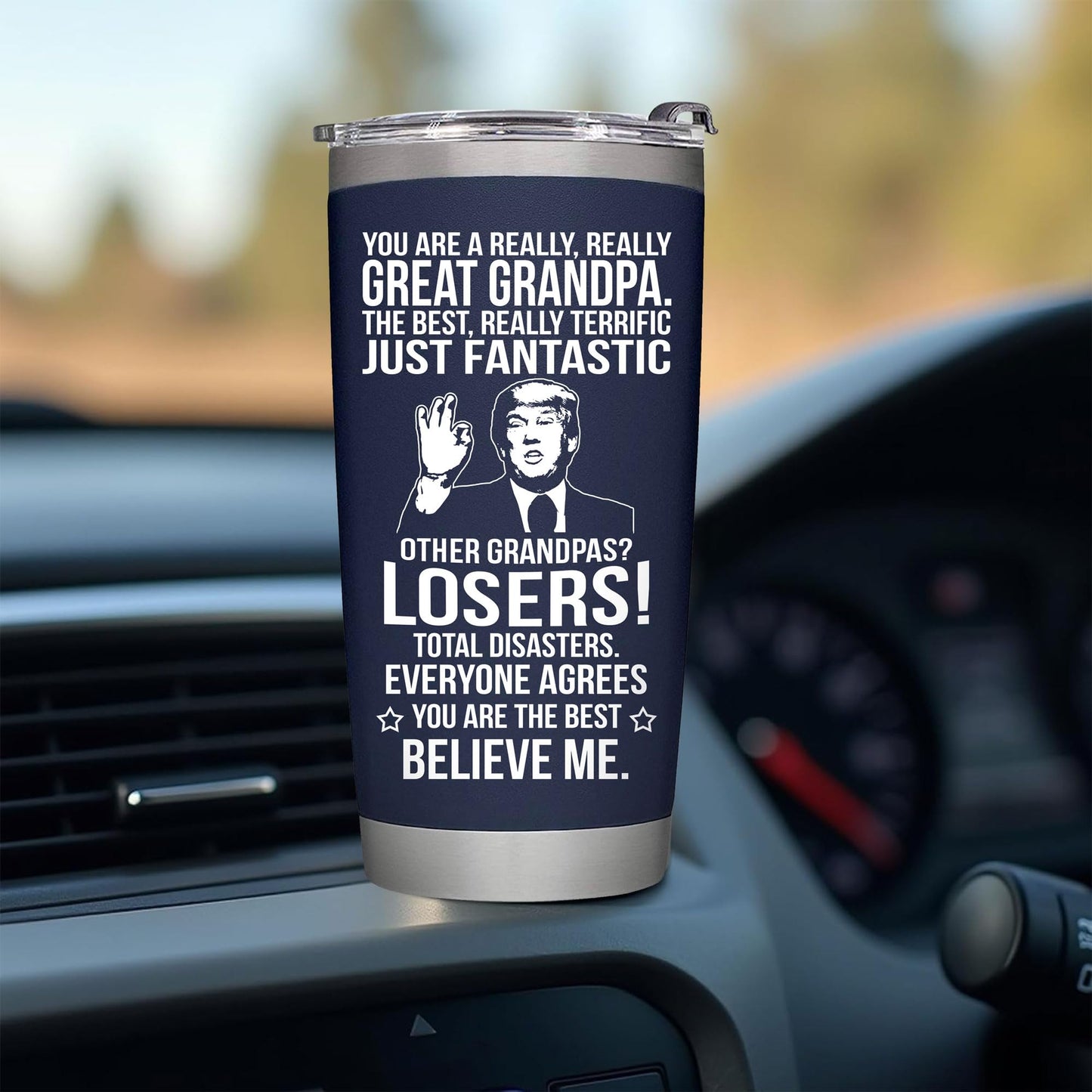 Gifts for Grandpa from Grandaughter, Grandson, Kids on Fathers Day, Christmas, Birthday - Present for Father - Grandpa Tumbler 20oz, Navy Insulated Stainless Steel, Perfect for Travel, Work, or Home