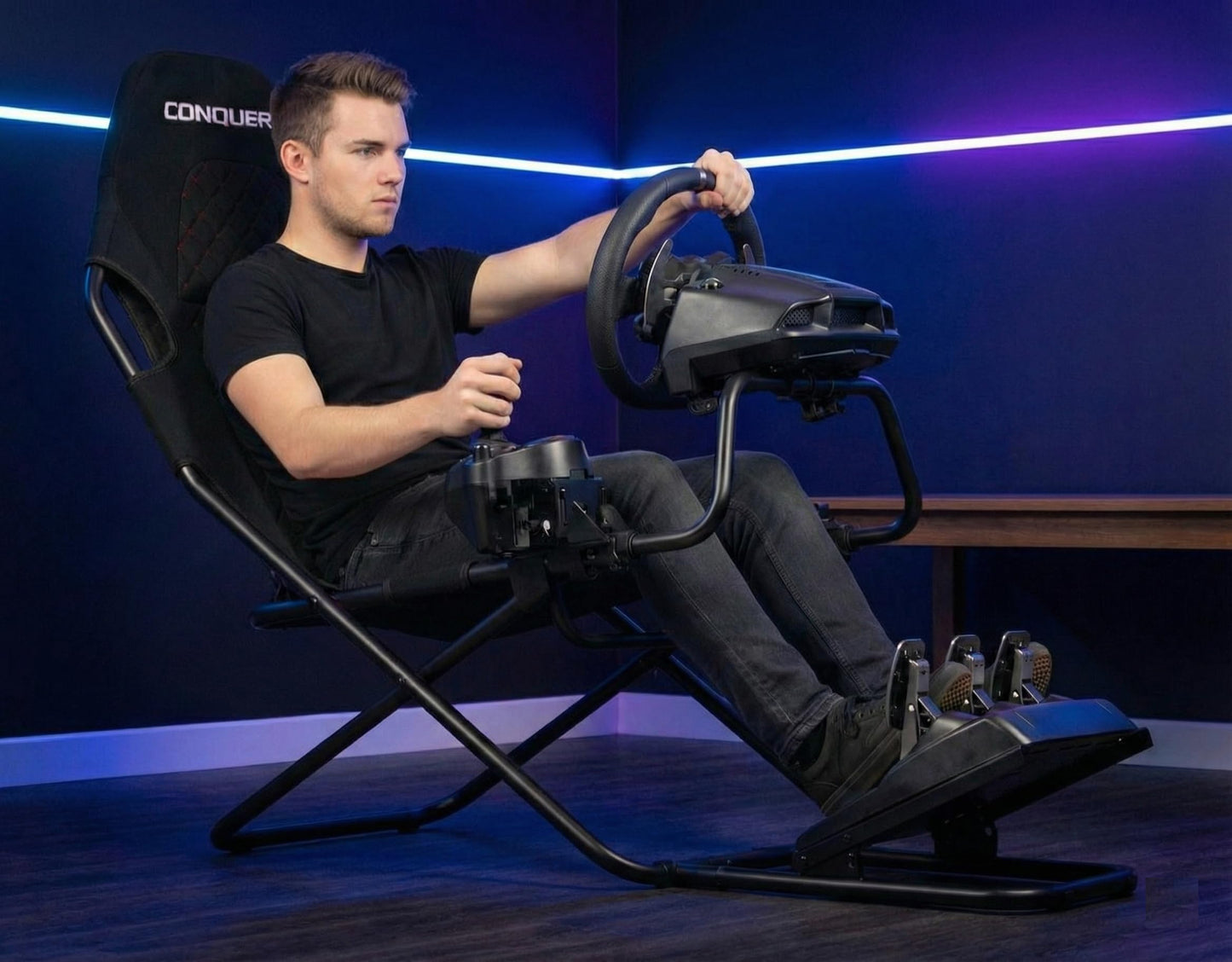 Conquer Racing Simulator for Logitec, Thrustmaster, Fanatec, Portable Folding Race Sim Cockpit for G920 G29 G923, T248X T248 T300 T150 458 TX Simagic Moza Xbox PS5 PS4 PC Logitec G Flight