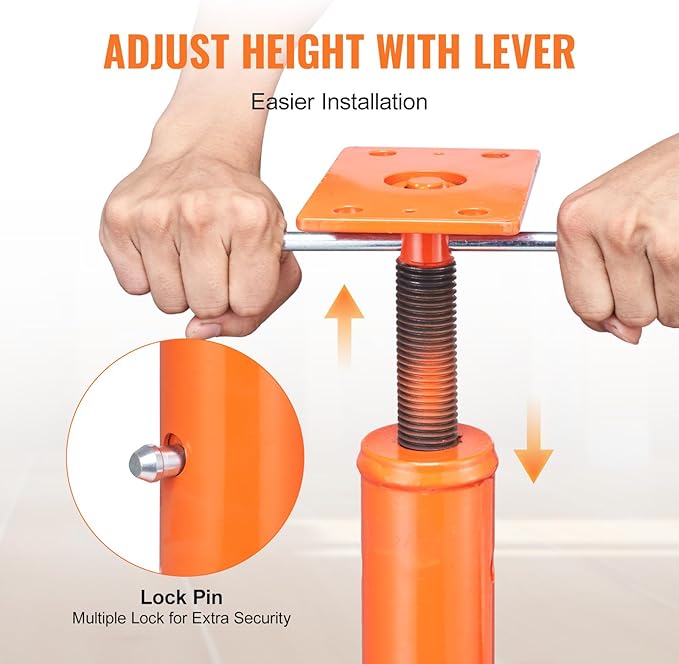 VEVOR House Floor Jack, 54"-150" Height Range, 11200 lbs Max Load Capacity, Adjustable Support Beam Basement Jack Post Pole for Leveling, Lift Support Steel Telescoping Jack for Temporary Support