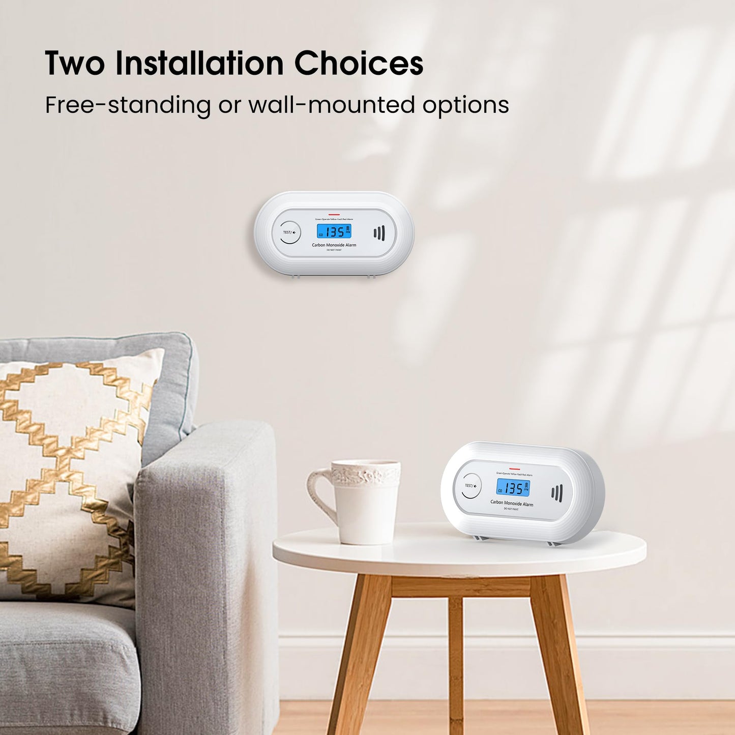 Carbon Monoxide Alarm Detector, 10-Year Sealed Battery Travel CO Detector with Digital LCD Display, Battery Powered CO Alarm for Home, Office and Travel