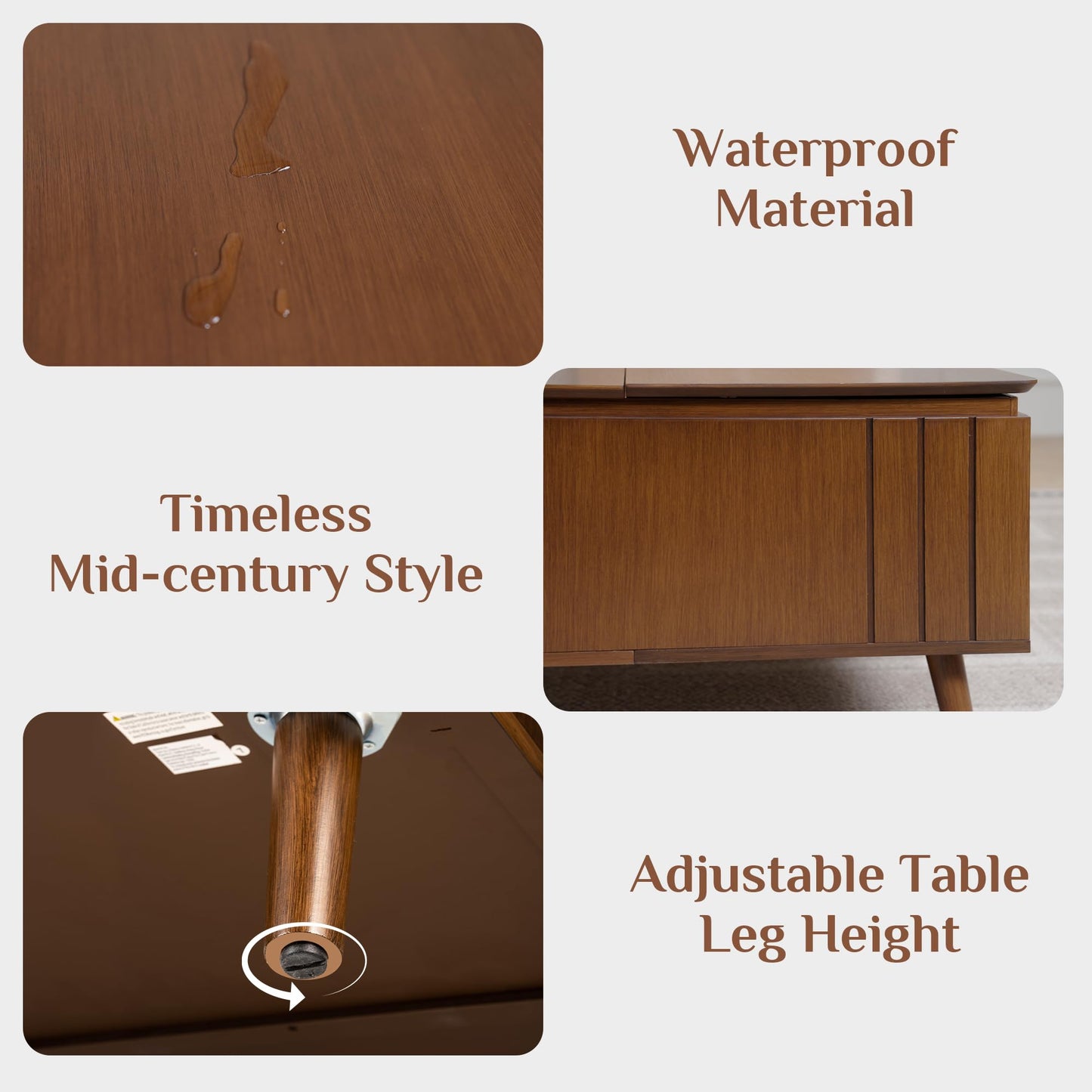 JOINICE 36.2" Lift Top Coffee Table with Storage, Large Square Coffee Tables with Hidden Compartment, Mid Century Modern Center Table for Home Office,Living Room,Dark Walnut