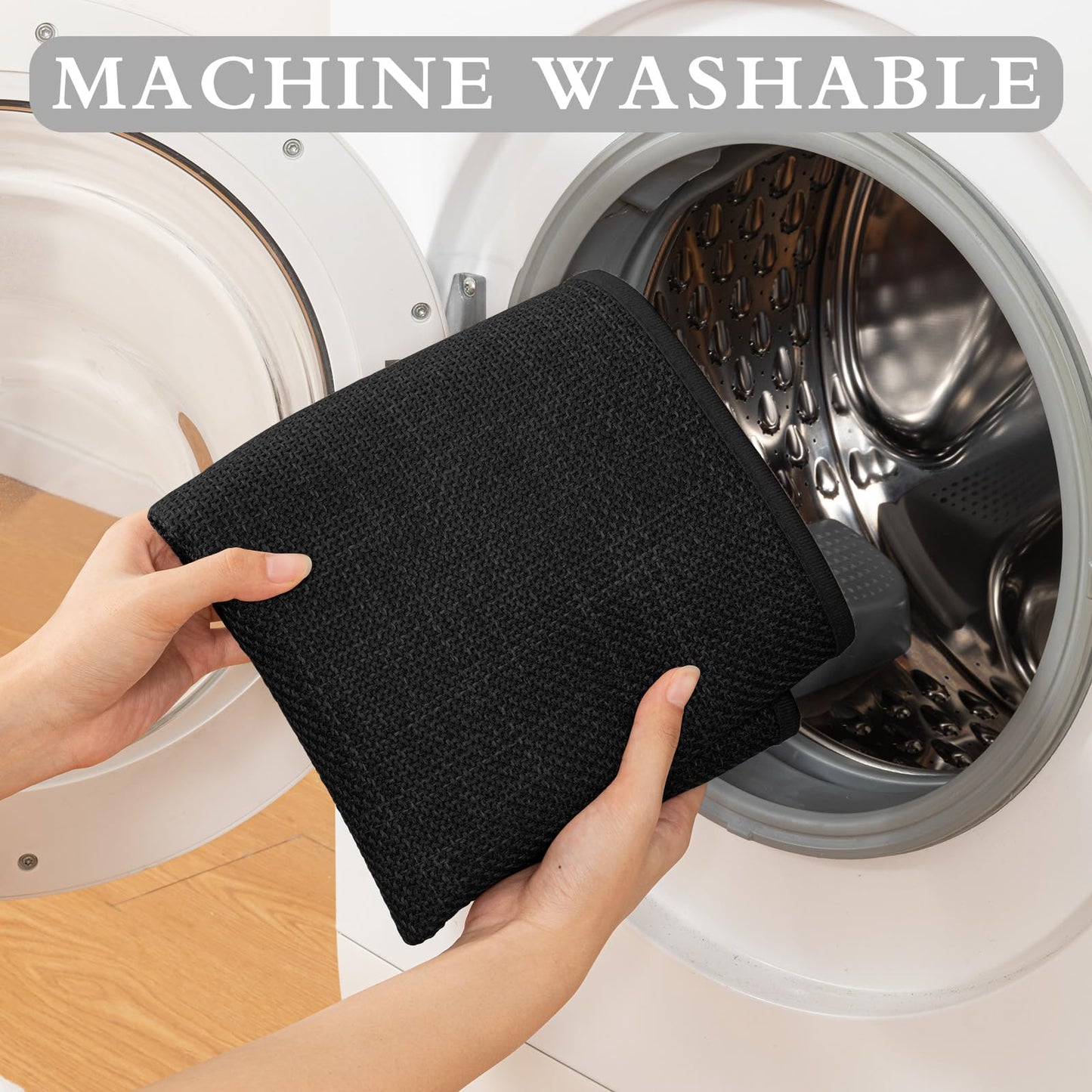 YIHOUSE Black Bathroom Rug Sets 2 Piece, Absorbent Bath Mat for Bathroom Non Slip Washable, Bathroom Mat Quick Dry, Thin Bath Rug Set for Toilet and Floor
