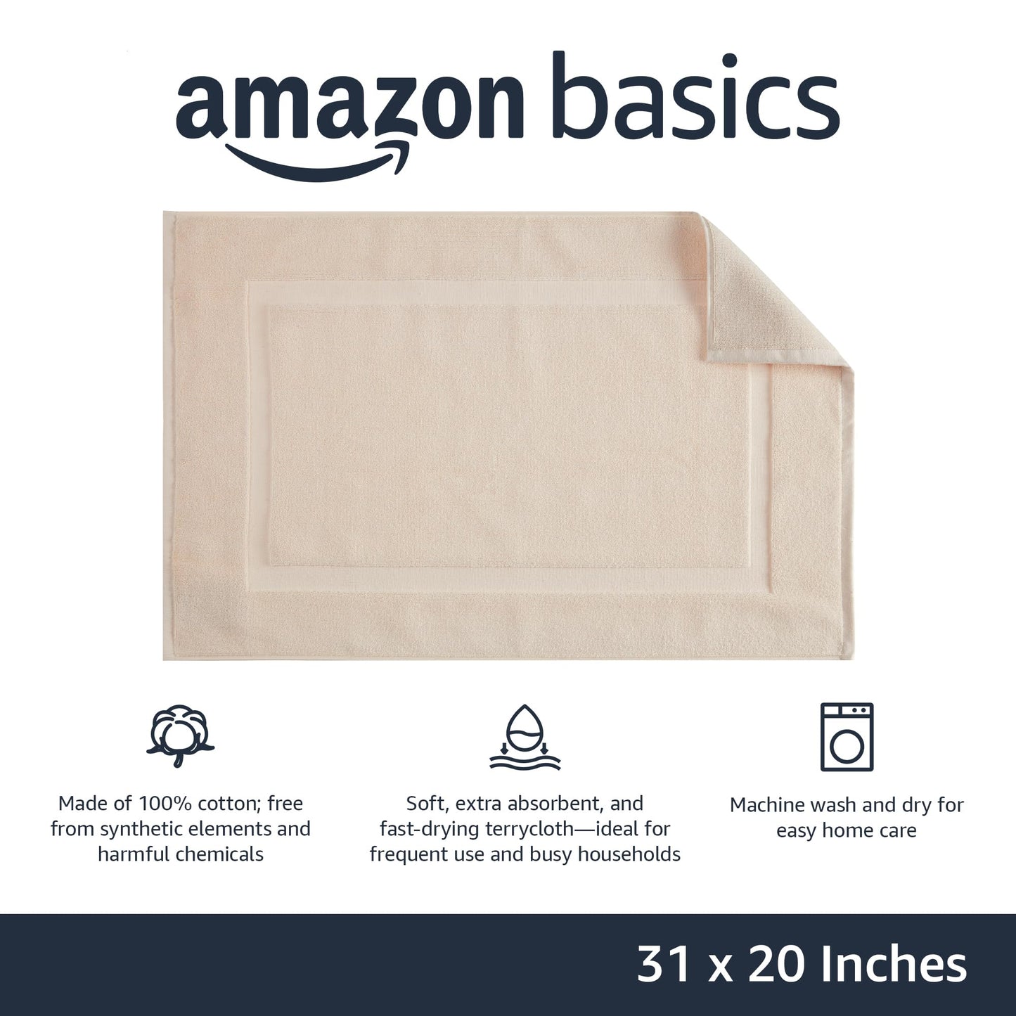 Amazon Basics Banded Bathroom Bath Rug Mat, Cream, 31" L x 20" W