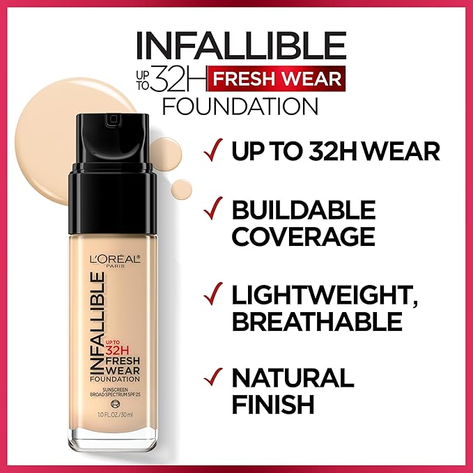 L'Oreal Paris Makeup Infallible Up to 32 Hour Fresh Wear Lightweight Foundation, 505 Toffee, 1 Fl Oz, Packaging May Vary